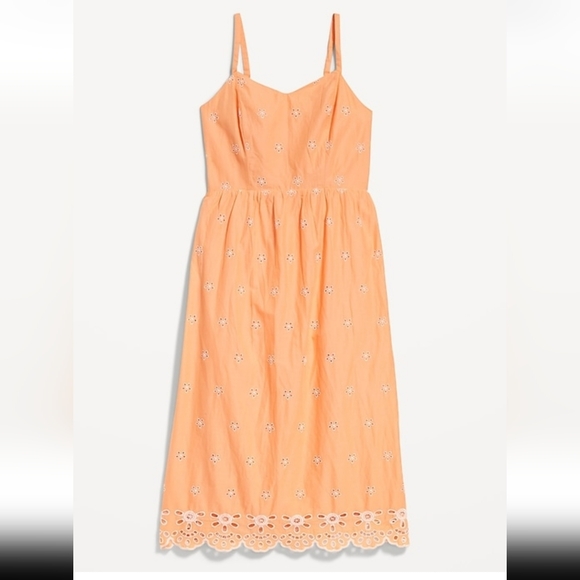 Old Navy Fit & Flare Blossom Petal Eyelet Midi Dress  Cotton Sleeveless NWT MED - Picture 2 of 9
